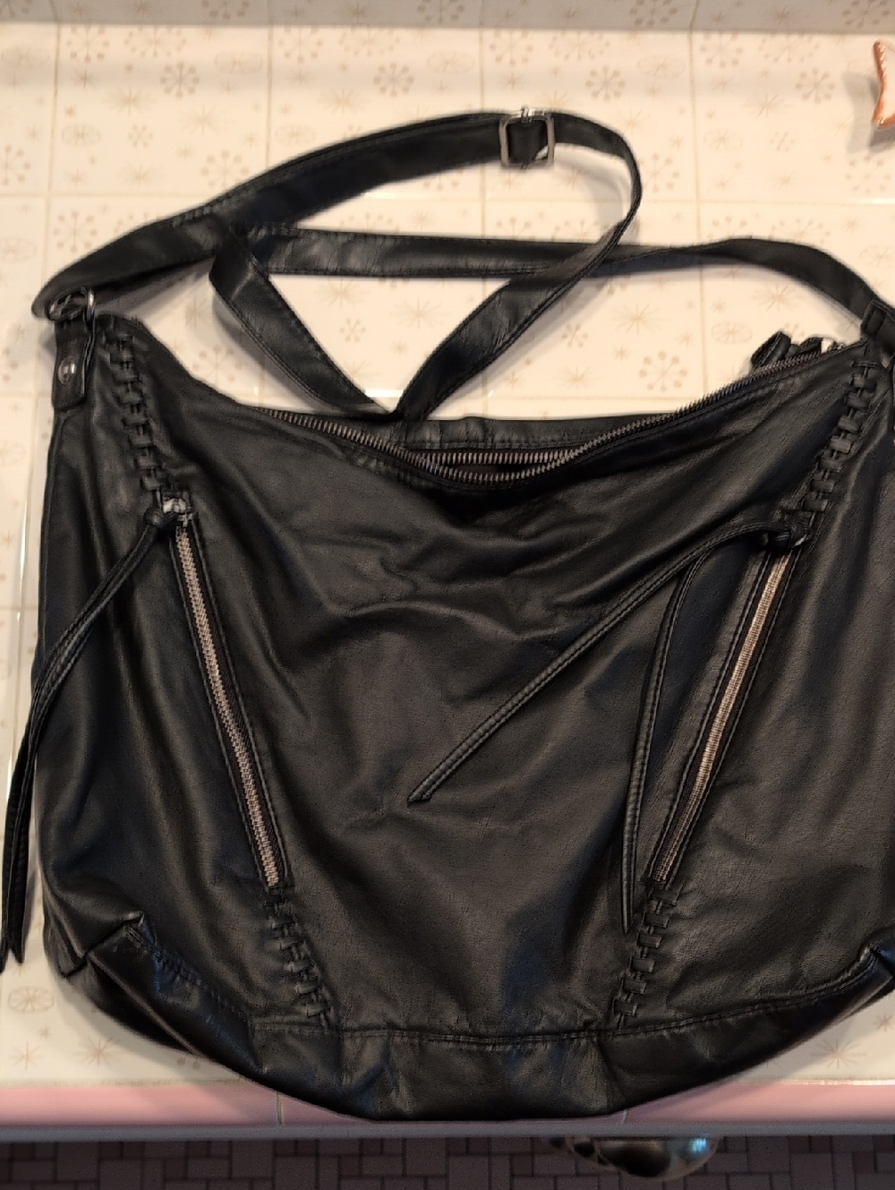 Mossimo Black Non-Leather Zip Pocket Hobo Bag